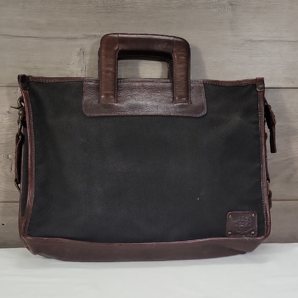 Will Leather Goods Black Brown Canvas Leather Briefcase Messenger Bag Tote